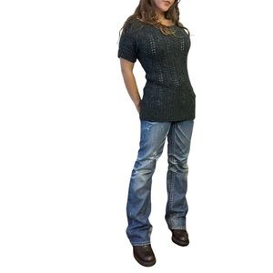 Y2K Abercrombie Cable Knit Top Grey Boat Neck or Off Shoulder Size Small